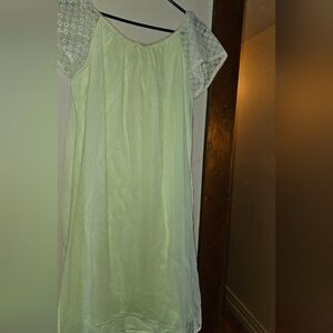 Vtg Lime Green Short  Nylon Chiffon Nightgown 46 L-XXL  Lace Bell Sleeves Sissy